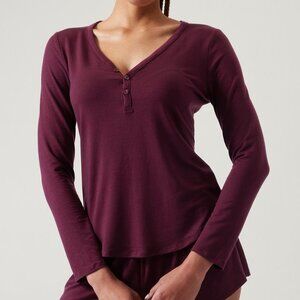 Athleta Nighttime Bliss Sleep Top Women Medium Burgundy Long Sleeve Henley Shirt